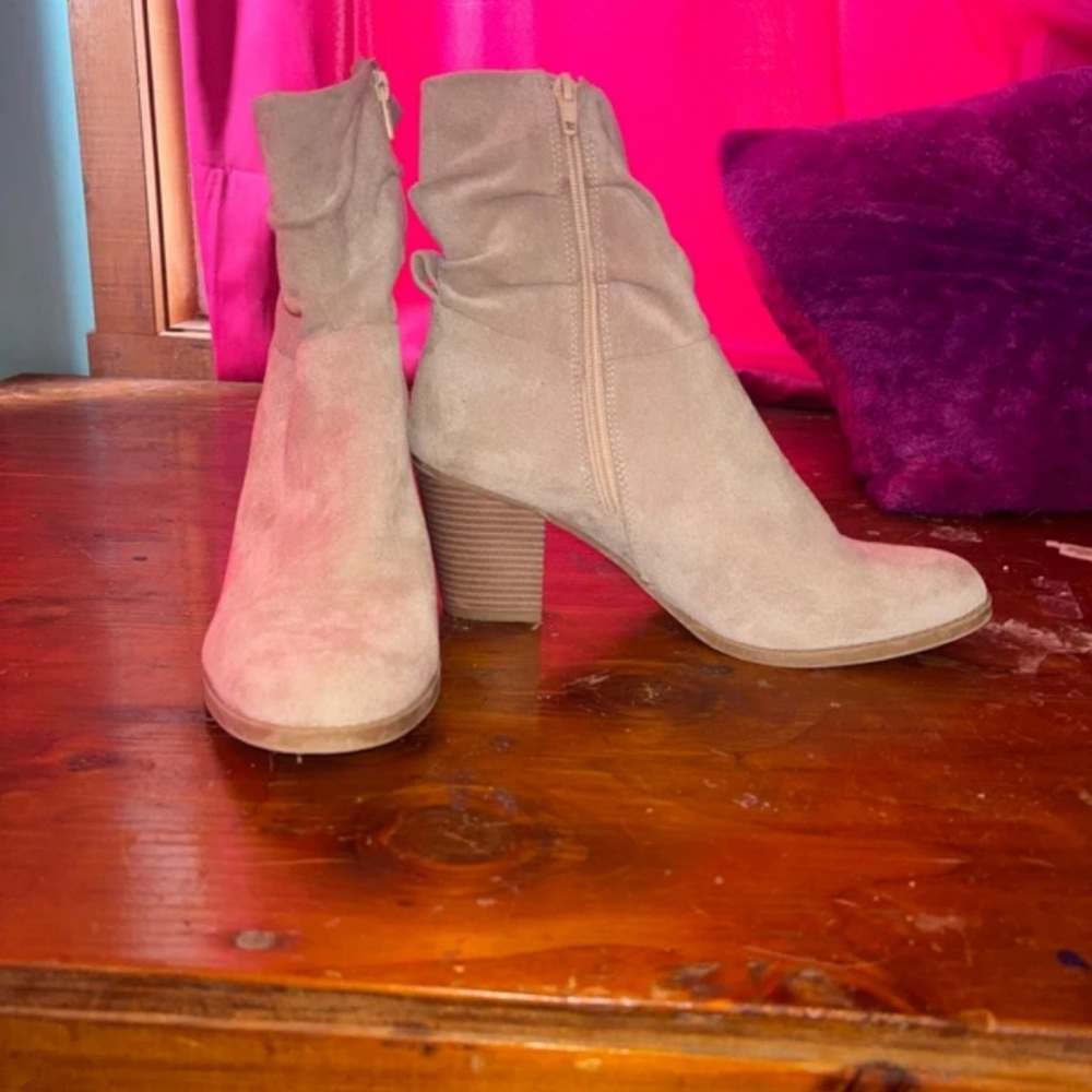 Time and Tru Taupe Suede Block Heel Ankle Boots